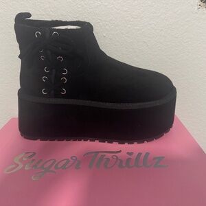 Sugar Thrillz Ballet Faux Velour Shearling Booties in black